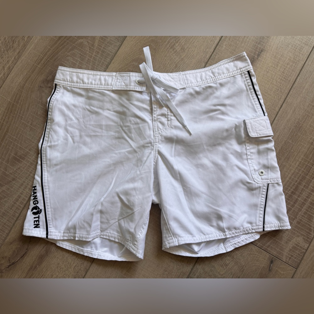 Hang Ten White Boardshorts with Black Piping Swim Beach Coverup Vacation Sz 7
